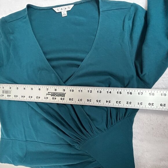 CAbi Womens Teal Blue Diamond Faux Wrap Surplice Blouse Top Large Stretch Casual - Picture 5 of 9